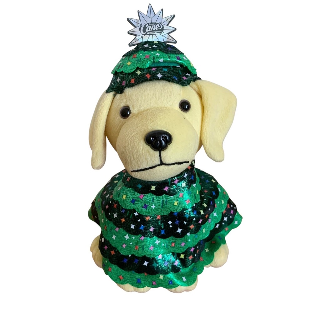 Raising Canes Rockefeller Tree Plush Puppy Dog Stuffed Animal Christmas 2023 9"